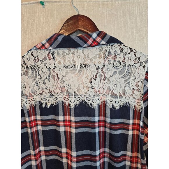 Womens RNB Plaid Button-Up Lace Accented Shirt Navy/Red Size‎ 2X - Picture 4 of 14